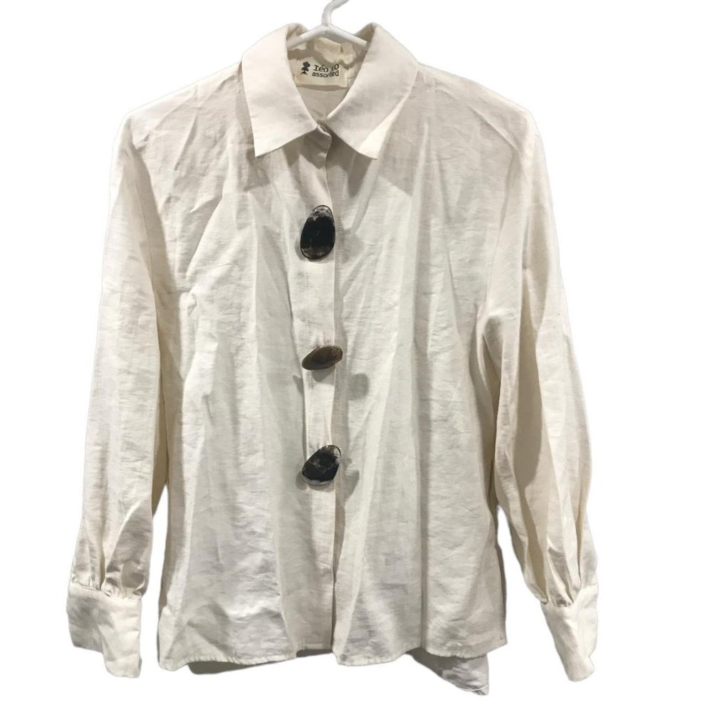Stunning white beige silk shirt with button detail
